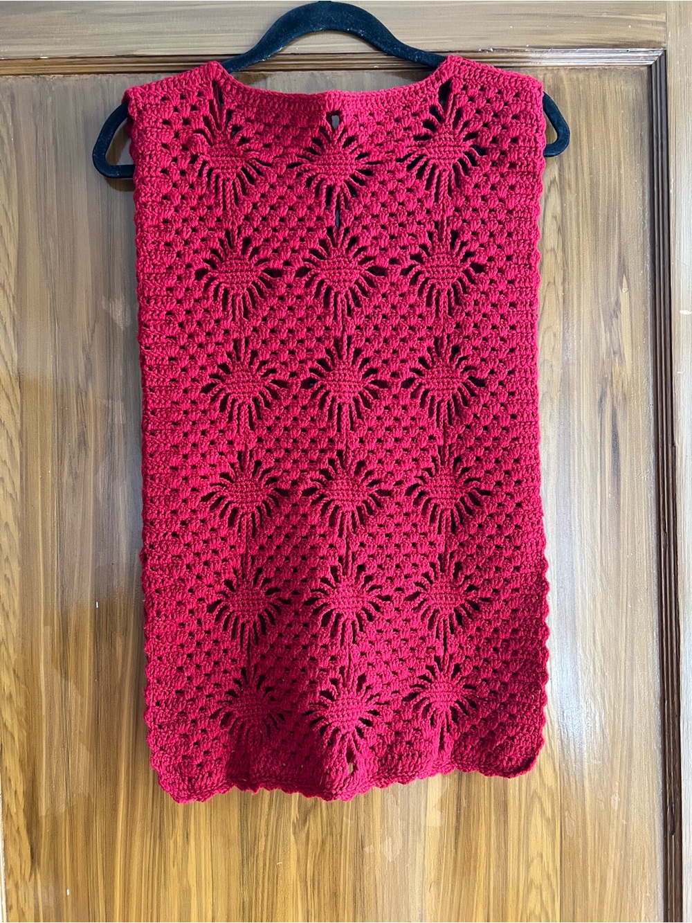 Vintage Red Crochet Openwork Poncho